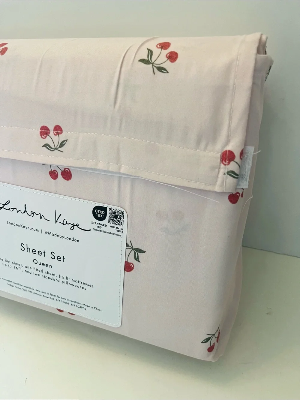 London Kaye Queen Sheet Sets Lot of 2 Petite Cherries & Cafe Espresso Martini
